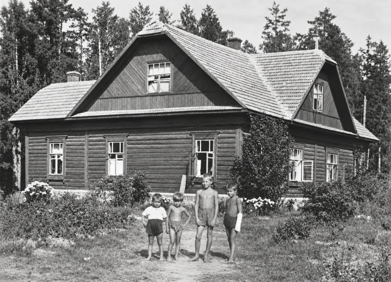 Дом № 88 и дети перед ним в 1940 году, улучшенная копия