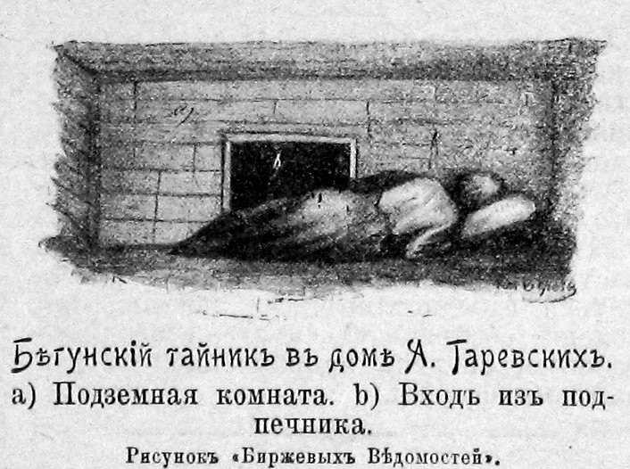 Подземная комната и вход из подполья. Рисунок из «Биржевых ведомостей».